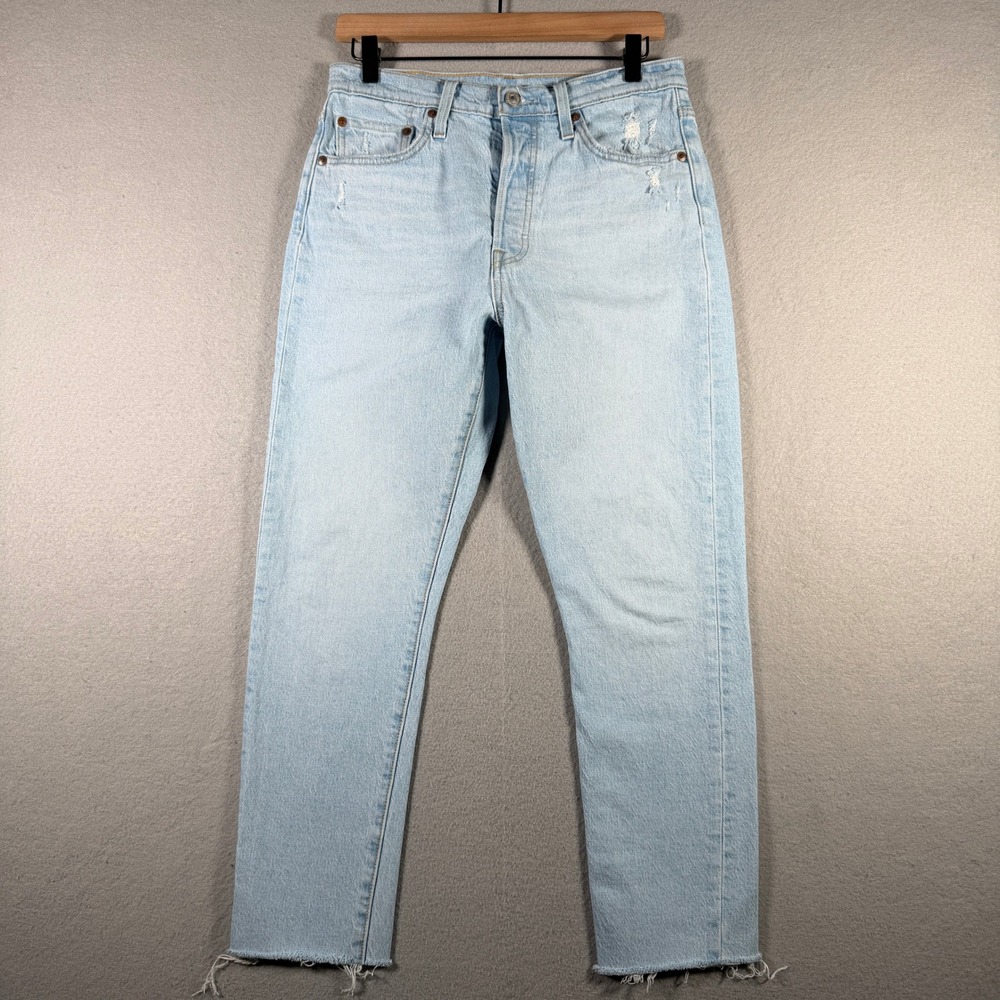 Levis 501 Skinny Light Wash Distressed Raw Hem Jeans 29502-0200 W29 L28